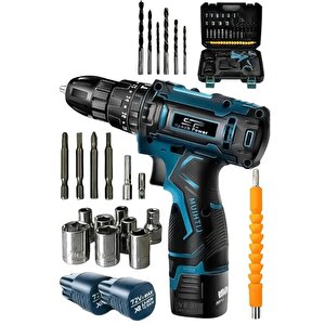 Usa 58volt 12 Ah 27 Pcs Setkorumalı Çelik Şanzuman 2 Akülü Vidalama Şarjlı Matkap