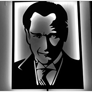 Mustafa Kemal Atatürk Beyaz Led Işıklı  Ahşap Mdf Tablo