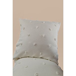 Derya Krem Keten Dokulu Ponponlu Kırlent Kılıfı 40x40 Cm 2'li
