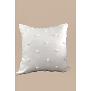 Derya Krem Keten Dokulu Ponponlu Kırlent Kılıfı 40x40 Cm 2'li
