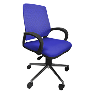 Comfy Krom Ayaklı Çalışma Sandalyesi Ofis Koltuğu Mavi