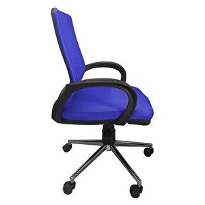 Comfy Krom Ayaklı Çalışma Sandalyesi Ofis Koltuğu Mavi