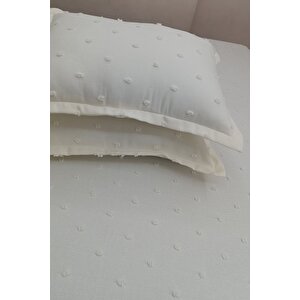 Derya Krem Keten Dokulu Ponponlu 50x70 Yastık Kılıfı 2'li