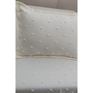 Derya Krem Keten Dokulu Ponponlu 50x70 Yastık Kılıfı 2'li