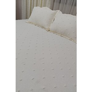 Derya Krem Keten Dokulu Ponponlu 50x70 Yastık Kılıfı 2'li