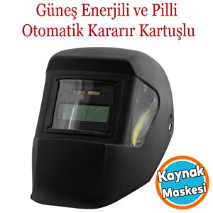 Otomatik Kararan Güneş Enerjili Pilli Baş Maskesi Siperlik Kartuşlu Kaynak Gözlüğü Düz Başlık