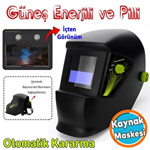 Güneş Enerjili Pilli Otomatik Kararan Solo Pro Ayarlı Baş Maskesi Siperlik Kartuşlu Kaynak Gözlüğü