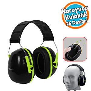 Kulaklık Siyah Yeşil Manşonlu Gürültü Önleme 25 Db Ses Koruma Kulak İşitme Koruyucu