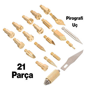 Elektrikli Ahşap Yakma Havyası Lehimi 30 W Kalem Oyma Gravür Seti Pyrography Metal Uç 21 Parça