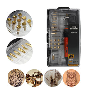 Elektrikli Ahşap Yakma Havyası Lehimi 30 W Kalem Oyma Gravür Seti Pyrography Metal Uç 21 Parça