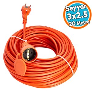 Seyyar Uzatma Kablosu Cca Turuncu 3x2.5 Mm 20 Metre Dış Mekan Kablo Prizli Bahçe İçin Suya Dayanıklı
