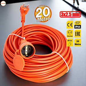 Seyyar Uzatma Kablosu Cca Turuncu 3x2.5 Mm 20 Metre Dış Mekan Kablo Prizli Bahçe İçin Suya Dayanıklı