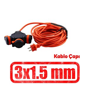 Seyyar Topraklı 3'lü Grup Priz Fiş 20 Metre Çoklu Cca Uzatma Kablosu 3x1.5 Mm Monofaze Çoğaltıcı