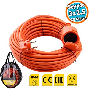 Uzatma Kablosu 40 Metre 3x2.5 Mm Cca Ev Tipi Kapaklı Monofaze Topraklı Kablolu Tekli Grup Fiş Priz