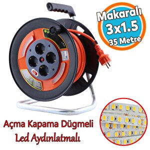 Plastik Makaralı 35 Metre Seyyar Cca Kablo 4 Prizli Monofaze Uzatma Kablosu 3x1.5 Mm Ttr Kablo