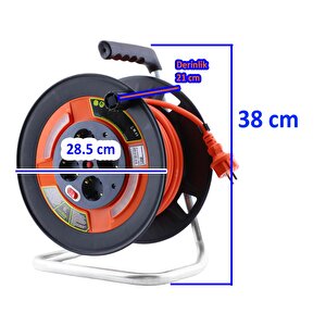 Plastik Makaralı 35 Metre Seyyar Cca Kablo 4 Prizli Monofaze Uzatma Kablosu 3x1.5 Mm Ttr Kablo