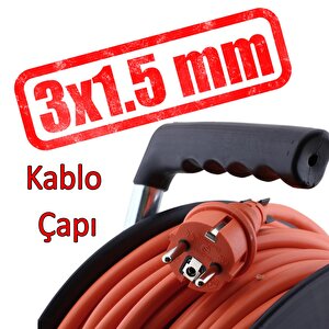 Plastik Makaralı 35 Metre Seyyar Cca Kablo 4 Prizli Monofaze Uzatma Kablosu 3x1.5 Mm Ttr Kablo