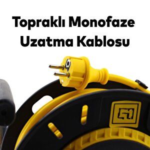Kapaklı Plastik Makaralı Seyyar %100 Bakır Kablo 4 Prizli 40 Metre Uzatma Kablosu 3x2.5 Mm H05vv-f