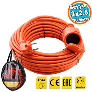 Uzatma Kablosu 20 Metre 3x2.5 Mm Cca Tekli Grup Fiş Priz Kapaklı Monofaze Ev Tipi Topraklı Kablolu