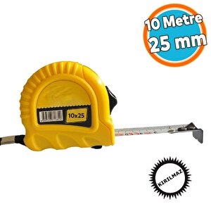 Şerit Metre Metal Bükülebilir 10 Metre En 25 Mm Düğmeli Ölçüm Ölçme Plastik Kasalı Yüksek Kalite