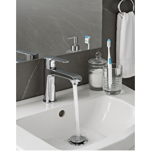 Krom Lavabo Bataryasi Gümüş Paslanmaz Pri̇nç Yüksek Gövde Garanti̇li̇ Banyo Musluk Aç Kapa Ergonomi̇k
