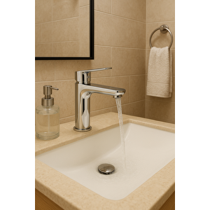 Krom Lavabo Bataryasi Gümüş Paslanmaz Pri̇nç Yüksek Gövde Garanti̇li̇ Banyo Musluk Aç Kapa Ergonomi̇k
