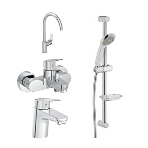 Flow Round Lavabo Eviye Banyo Batarya Artema Solo C Sürgülü Krom El Duşu Seti