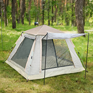 Tam Otomati̇k 4-6 Ki̇şi̇li̇k Tenteli̇ Kamp Çadiri 240x240x155 Cm (krem)