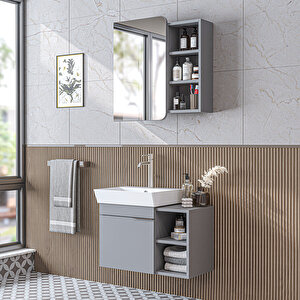 Likya Mdflam Lavabolu Banyo Dolabı Takımı, Tek Kapaklı 72 Cm Lavabolu Banyo Alt Dolabı + Üst Dolabı