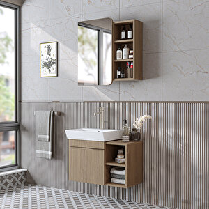 Likya Mdflam Lavabolu Banyo Dolabı Takımı, Tek Kapaklı 72 Cm Lavabolu Banyo Alt Dolabı + Üst Dolabı Klimt