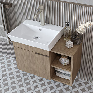 Likya Mdflam Lavabolu Banyo Dolabı Takımı, Tek Kapaklı 72 Cm Lavabolu Banyo Alt Dolabı + Üst Dolabı Klimt