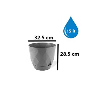 Krs-456 Yakamoz Tabaklı Plastik Saksı Takımı 15 Litre No 6 Gri