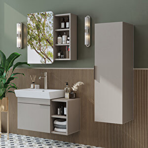 Likya Kapaklı Açık Raflı Mdflam Lavabolu 82 Cm Banyo Alt Dolabı +banyo Üst Dolabı + Banyo Boy Dolabı Kumtaşi Kumtaşı