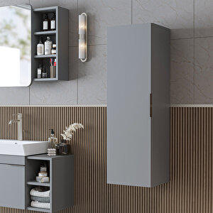 Likya Banyo Dolabı Mat Mdflam 114 Cm Banyo Boy Dolabı Kül Gri̇ Kül Gri