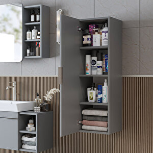 Likya Banyo Dolabı Mat Mdflam 114 Cm Banyo Boy Dolabı Kül Gri̇ Kül Gri