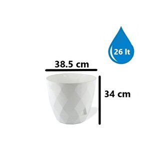 Krs-457 Yakamoz Tabaklı Plastik Saksı Takımı 26 Litre No 7 Beyaz