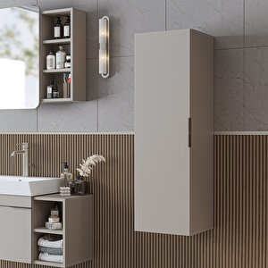 Likya Banyo Dolabı Mat Mdflam 114 Cm Banyo Boy Dolabı Kumtaşi Kumtaşı