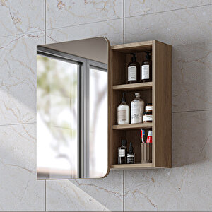 Likya Kulpsuz Tek Kapaklı Açık Raflı Aynalı Mdflam 70 Cm Aynalı Banyo Üst Dolabı Klimt Meşe