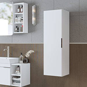 Likya Banyo Dolabı Mat Mdflam 114 Cm Banyo Boy Dolabı Beyaz Beyaz