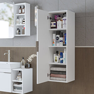 Likya Banyo Dolabı Mat Mdflam 114 Cm Banyo Boy Dolabı Beyaz Beyaz