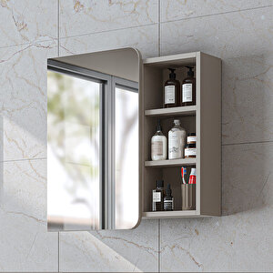 Likya Kulpsuz Tek Kapaklı Açık Raflı Aynalı Mdflam 70 Cm Aynalı Banyo Üst Dolabı Kumtaşi Kumtaşı