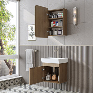 Likya Mdflam Tek Kapaklı Lavabolu 49 Cm Banyo Dolabı + Üst Dolabı, Mini Lavabolu Banyo Dolabı Takımı  Klimt