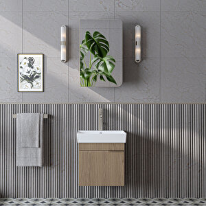 Likya Mdflam Tek Kapaklı Lavabolu 49 Cm Banyo Dolabı + Üst Dolabı, Mini Lavabolu Banyo Dolabı Takımı  Klimt