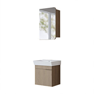 Likya Mdflam Tek Kapaklı Lavabolu 49 Cm Banyo Dolabı + Üst Dolabı, Mini Lavabolu Banyo Dolabı Takımı  Klimt