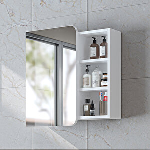 Likya Kulpsuz Tek Kapaklı Açık Raflı Aynalı Mdflam 70 Cm Aynalı Banyo Üst Dolabı Beyaz Beyaz