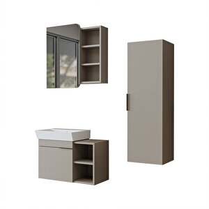 Likya Kapaklı Ve Açık Raflı Mdflam Lavabolu 72 Cm Banyo Alt Dolabı + Üst Dolabı + Banyo Boy Dolabı Kumtaşi