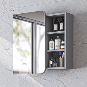 Likya Kulpsuz Tek Kapaklı Açık Raflı Aynalı Mdflam 70 Cm Aynalı Banyo Üst Dolabı Kül Gri̇ Kül Gri
