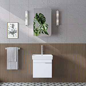 Likya Mdflam Tek Kapaklı Lavabolu 49 Cm Banyo Dolabı + Üst Dolabı, Mini Lavabolu Banyo Dolabı Takımı Beyaz