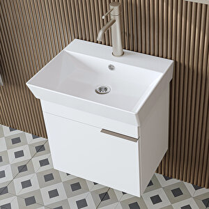 Likya Mdflam Tek Kapaklı Lavabolu 49 Cm Banyo Dolabı + Üst Dolabı, Mini Lavabolu Banyo Dolabı Takımı Beyaz