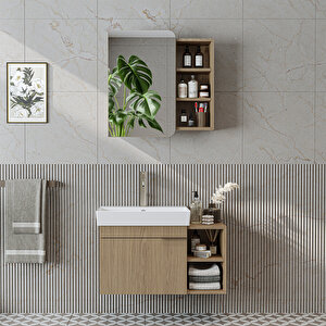Likya Tek Kapaklı Lavabolu 82 Cm Banyo Alt Dolabı + Üst Dolabı, Lavabolu Mdflam Banyo Dolabı Takımı Klimt
